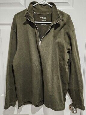Selected Homme Organic Cotton Sweater XL V Neck Zip Pullover Long Sleeve